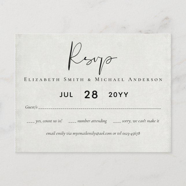 BUDGET Peach Grey Wedding Watercolor RSVP Postcard (Front)