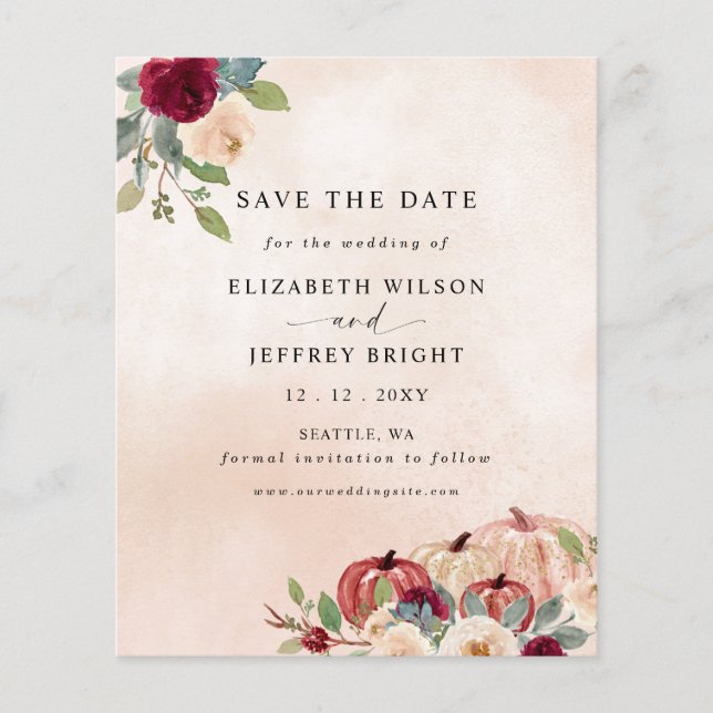 Budget Peach Pumpkins Country Fall Save the Date (Front)