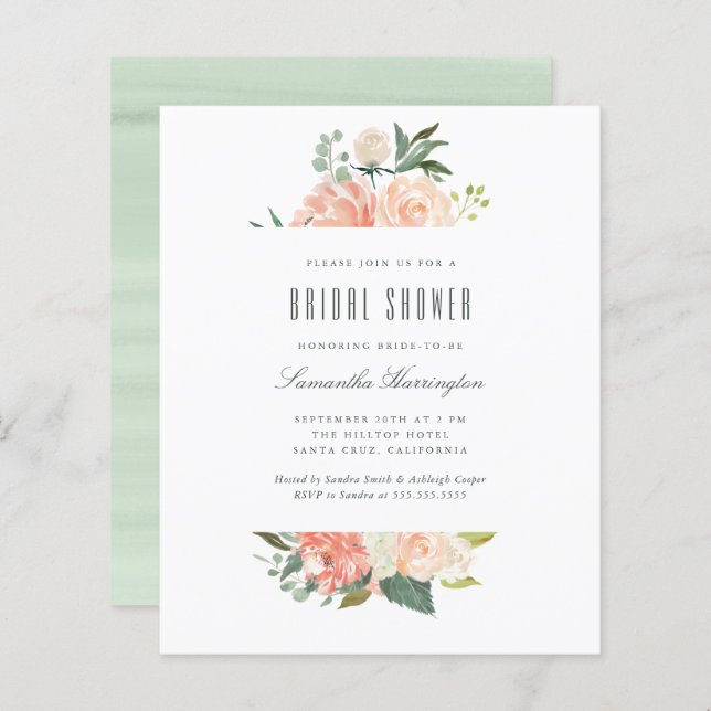 Budget Peach Watercolor Floral Bridal Shower (Front/Back)