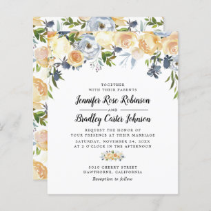 Budget Peach Watercolor Floral Wedding Invitation