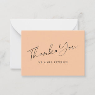 Budget peach wedding thank you script card