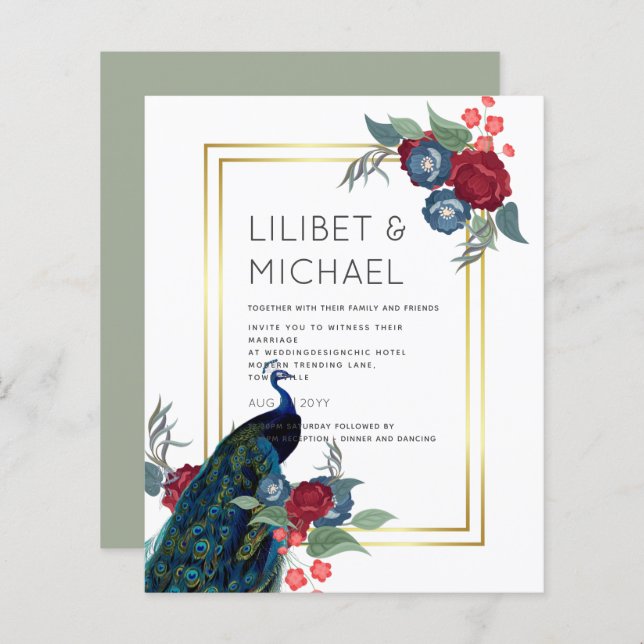 BUDGET  Peacock Blue Burgundy Winter Fall Wedding (Front/Back)