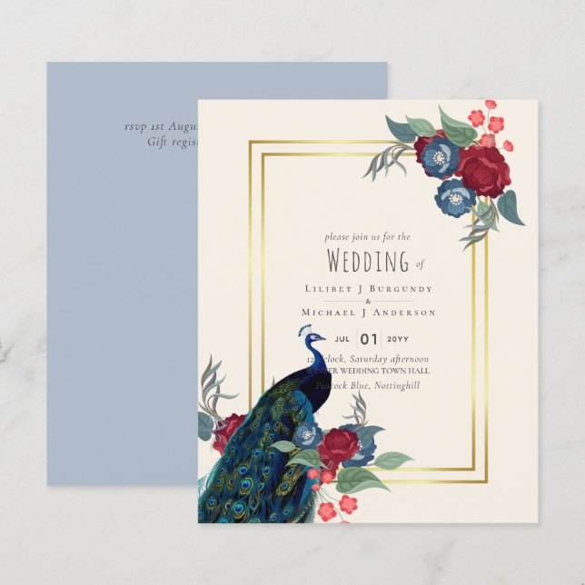 BUDGET  Peacock Blue Burgundy Winter Fall Wedding (Front/Back)