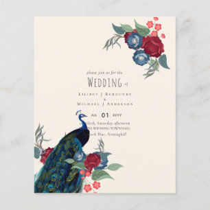 BUDGET Peacock Blue Burgundy Winter Fall Wedding Flyer