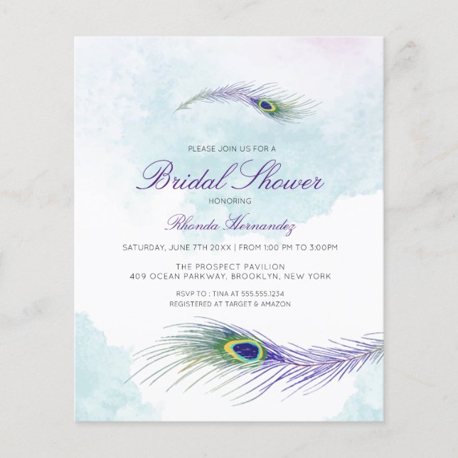 Budget Peacock Bridal Shower Invitation (Front)
