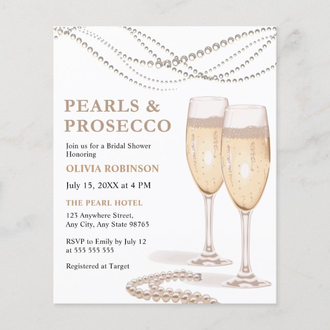 Budget Pearls & Prosecco Bridal Shower Invitation Flyer (Front)