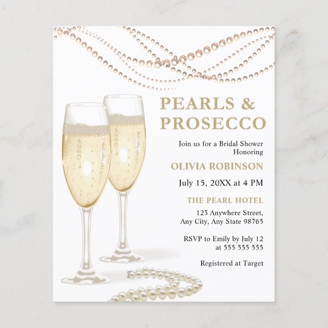 Budget Pearls & Prosecco Bridal Shower Invitation Flyer (Front)