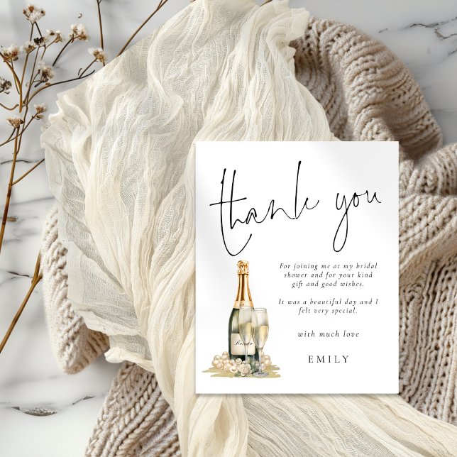 Budget Pearls Prosecco Bridal Shower Thank You (Smaller 4.5 x 5.6" at a budget price)