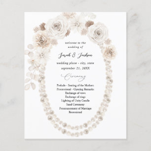 Budget Pearls & White Floral Wedding Ceremony Flyer