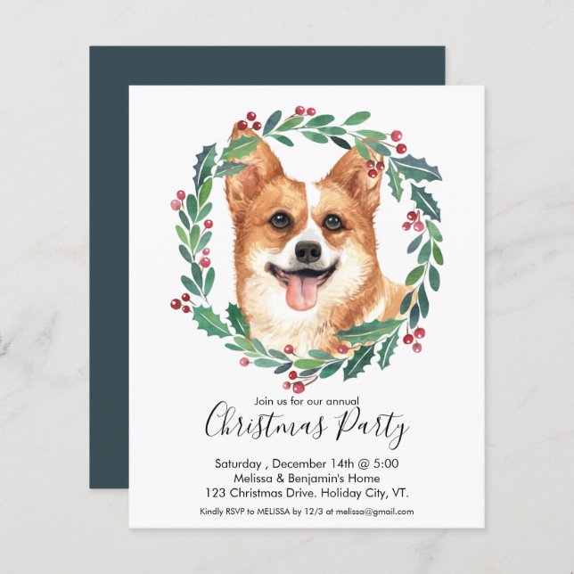 Budget Pembroke Welsh Corgi Dog Christmas Invite (Front/Back)