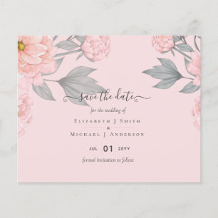 BUDGET  PEONIES Pink Sage Peach Wedding Flyer