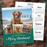 Budget Pet Dog Photo Merry Christmas 2025 Calendar<br><div class="desc">We Woof You A Merry Christmas! Send cute and fun holiday greetings with this super cute personalised custom pet photo holiday card and 2025 calendar on the back. Merry Christmas wishes from the dog with cute paw prints in a fun modern photo collage design. Add your dog's photos or family...</div>