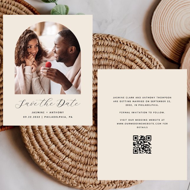 Budget Photo Arch QR Beige Save the Date (Creator Uploaded)