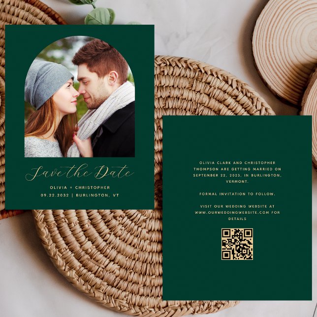 Budget Photo Arch QR Emerald Green Save the Date (Creator Uploaded)