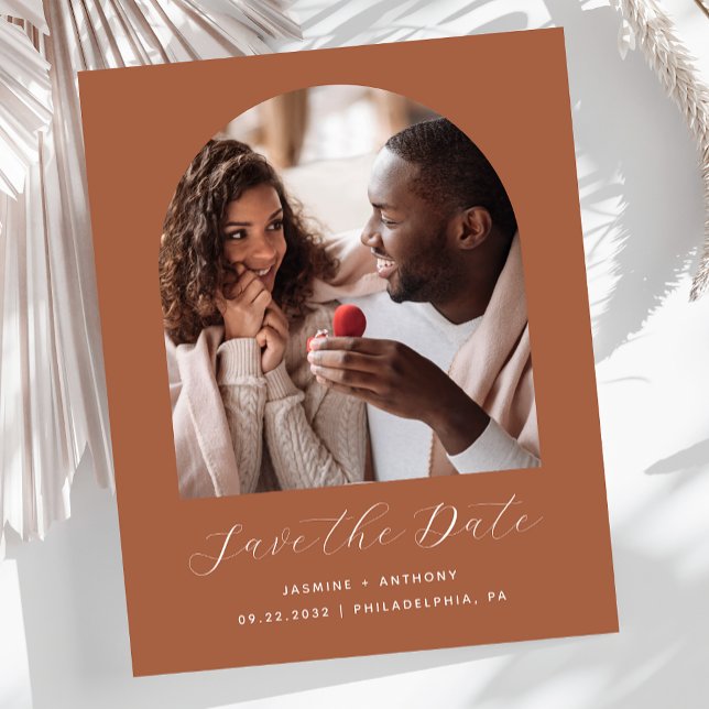 Budget Photo Arch Script Terracotta Save the Date (Creator Uploaded)