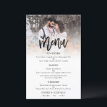 Budget Photo Artsy Script Wedding Menu<br><div class="desc">Budget Photo Artsy Script Wedding Menu. A LARGER size 5.5” x 8.5” at a budget price,  An informal set typography in black for the main heading Menu complementing the rest of the text which you can easily personalise. Replace the sample photo with your own favourite.</div>