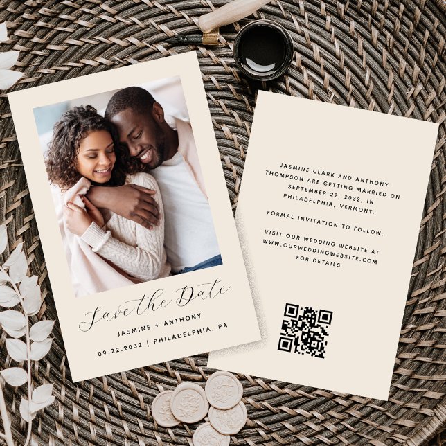 Budget Photo Beige QR Code Save the Date (Creator Uploaded)
