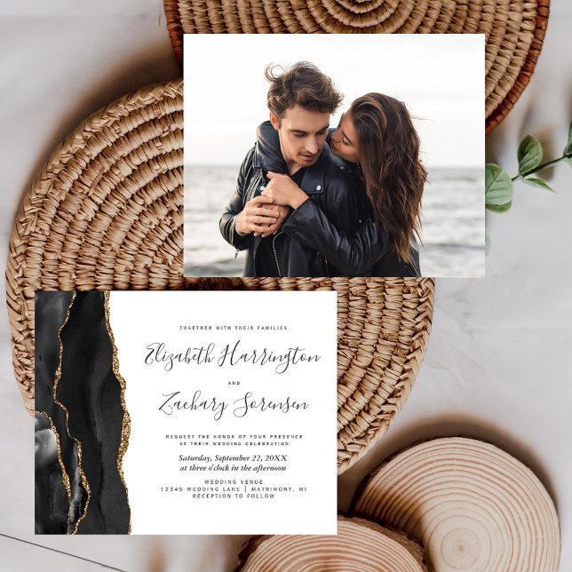 Budget Photo Black Gold Agate Wedding Invitation (Creator Uploaded)