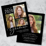 Budget Photo Black Graduation Party Invitation<br><div class="desc">Budget-friendly black graduation announcement and party invitation featuring a 3 picture photo collage and "Graduate" in a stylish white script typography, and the grad's name, class year and school or university in modern white typography. On the reverse side, add an additional photo and the graduation party details. This budget semi-gloss...</div>
