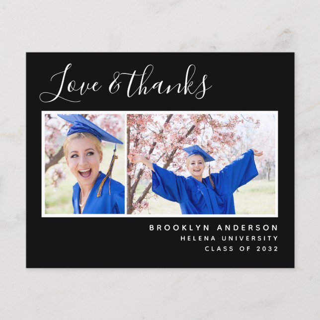 Budget Photo Black Graduation Thank You Card (Front)