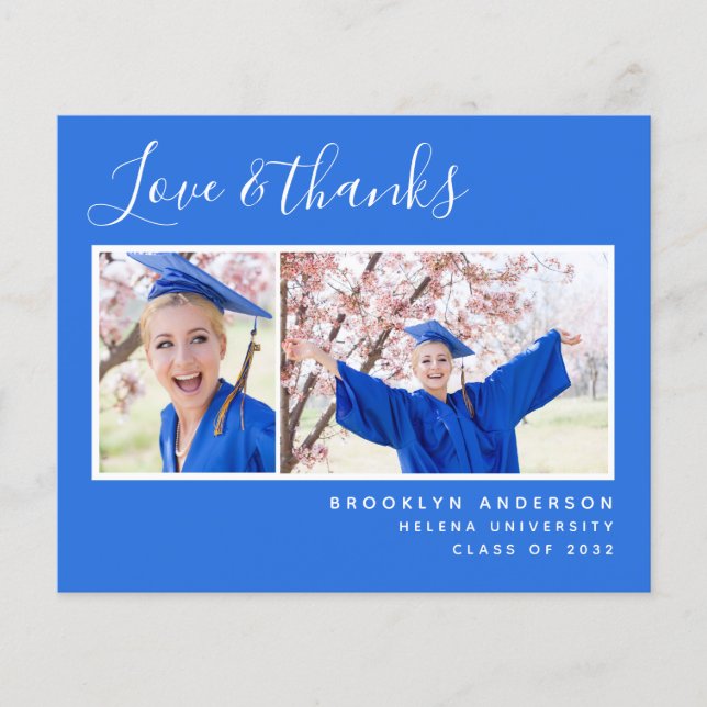 Budget Photo Blue Graduation Thank You Card (Front)