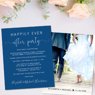 Budget Photo Blue Wedding Reception Invitation