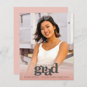 Budget photo blush pink graduation bold invitation