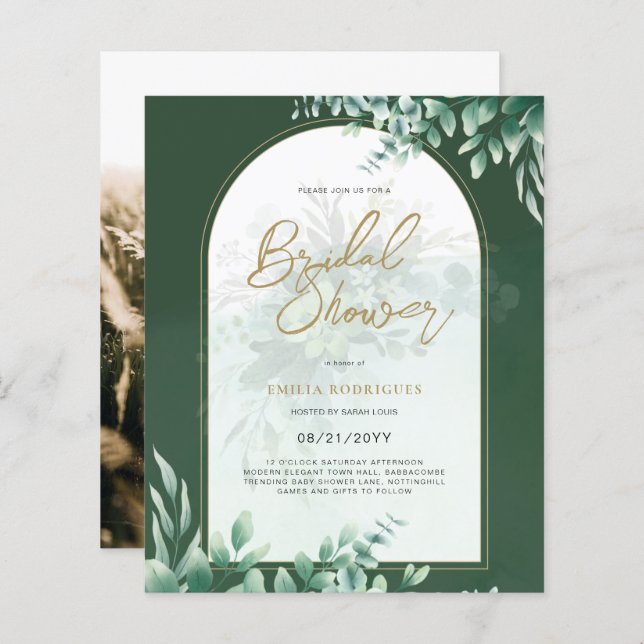 Budget Photo Bridal Shower Invitation Rustic Leaf (Front/Back)