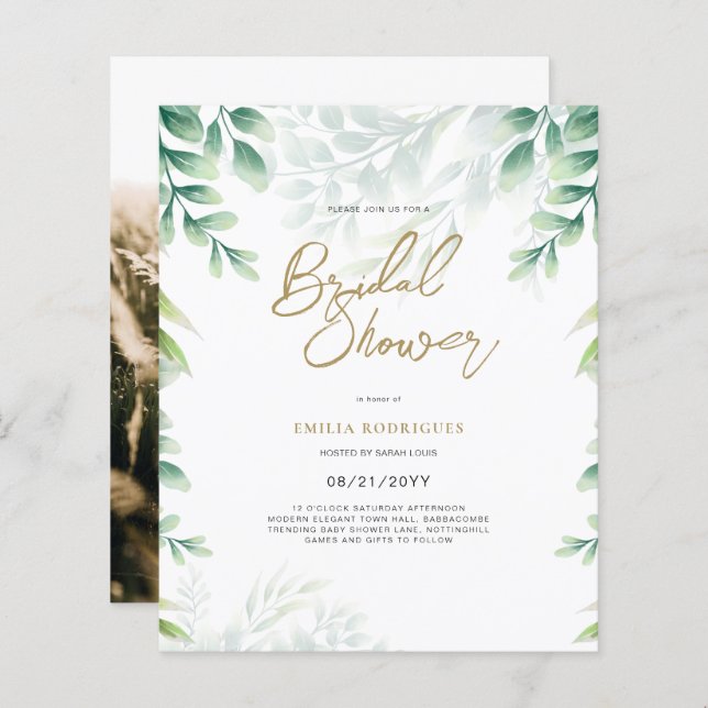 Budget Photo Bridal Shower Invitation Rustic Leaf (Front/Back)