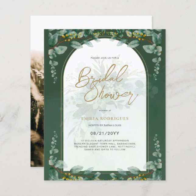 Budget Photo Bridal Shower Invitation Rustic Leaf (Front/Back)