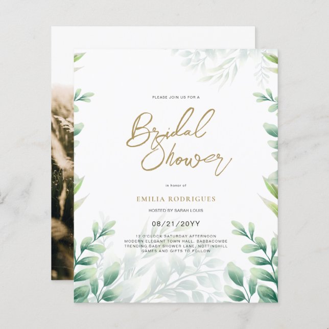 Budget Photo Bridal Shower Invitation Rustic Leaf (Front/Back)