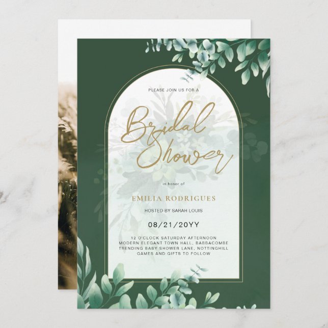 Budget Photo Bridal Shower Invitation Rustic Leaf (Front/Back)