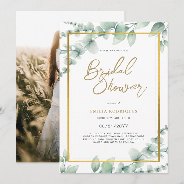 Budget Photo Bridal Shower Invitation Rustic Leaf (Front/Back)