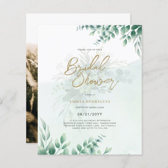 Budget Photo Bridal Shower Invitation Rustic Leaf (Front/Back)
