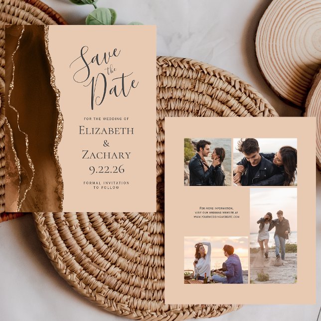 Budget Photo Brown Gold Agate Tan Save the Date (Creator Uploaded)