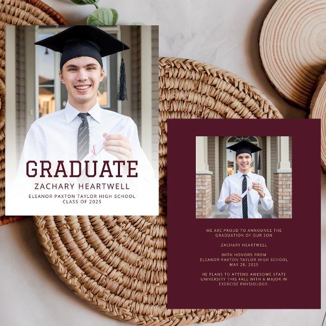 Budget Photo Burgundy Gold Grad Announcement (Creator Uploaded)
