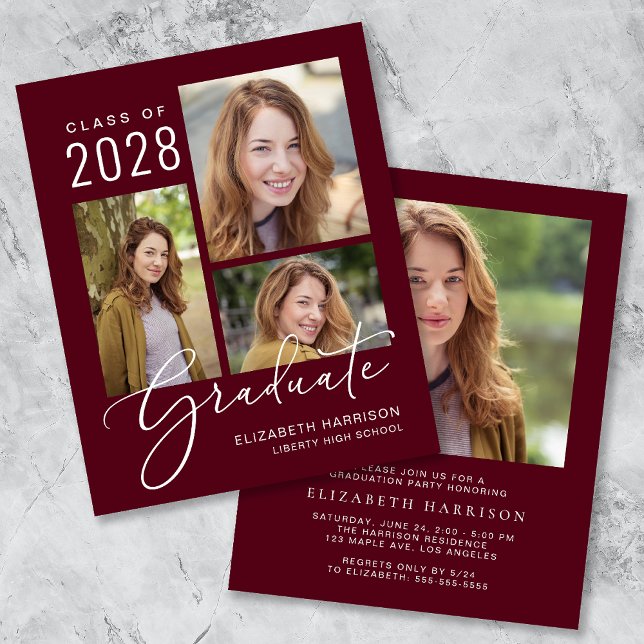Budget Photo Burgundy Graduation Party Invitation (Creator Uploaded)