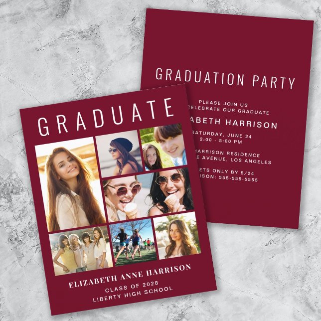 Budget Photo Burgundy Graduation Party Invitation (Creator Uploaded)
