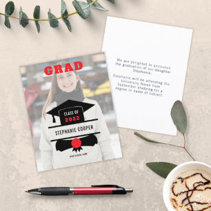 Budget Photo Cap Red Black 2022 Grad Announcement