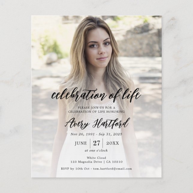Budget Photo Celebration of Life Invitation (Front)