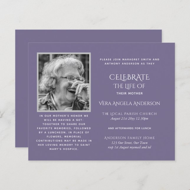 BUDGET PHOTO Celebration of Life INVITATIONS (Front/Back)