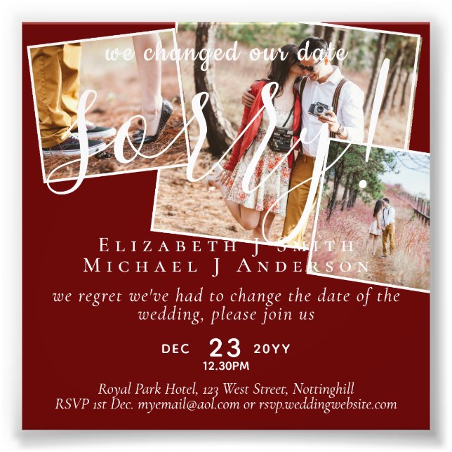 Budget PHOTO Change of Plans New Date Postponed Print (Front)