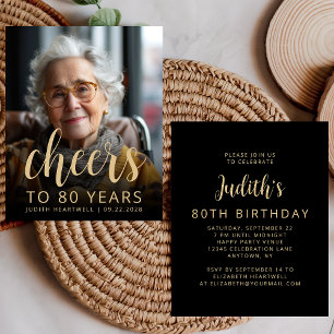 Budget Photo Cheers 80th Birthday Party Invite