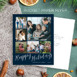 Budget photo collage Christmas Holiday Card<br><div class="desc">Elegant stylish Merry Christmas handwritten calligraphy script six family multi photo simple trendy dark navy blue holiday card with your custom personalized text on both sides. PLEASE NOTE that the background and script colors are editable. You can change it after selecting CUSTOMIZE option down below the PERSONALIZE IT menu. If...</div>