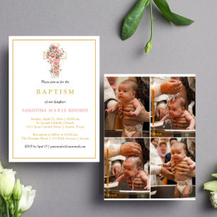 Budget Photo Collage Cross Gold Script Baptism Flyer