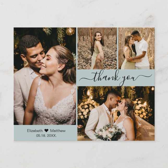 Budget Photo Collage Mint Wedding Thank You Script Flyer (Front)