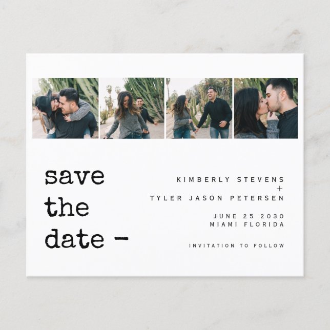 Budget photo collage modern wedding save the date (Front)