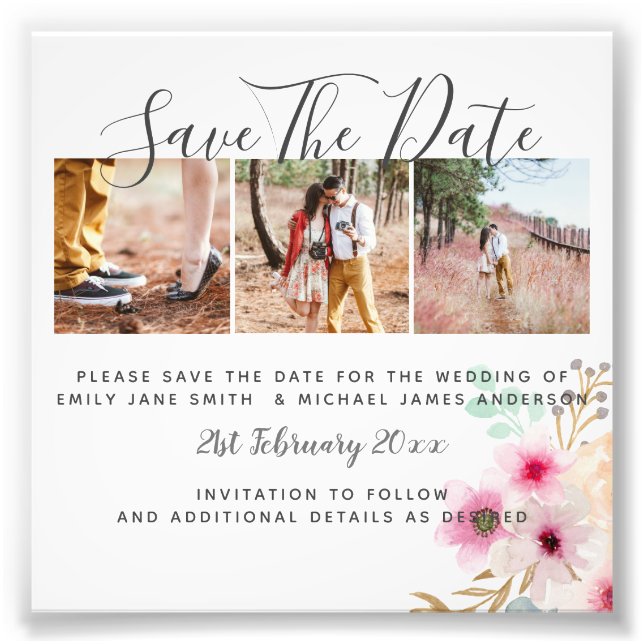Budget PHOTO Collage Save The Dates Wedding Boho (Front)