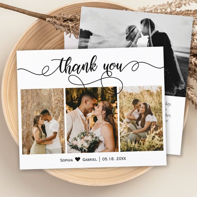 Budget Photo Collage Script Wedding Thank You Card (Creator Uploaded)
