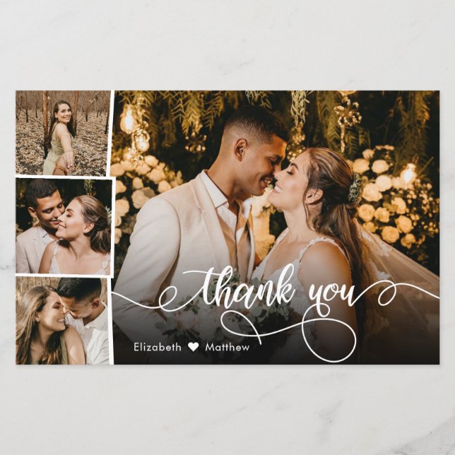Budget Photo Collage Wedding Thank You Script Card (Front)